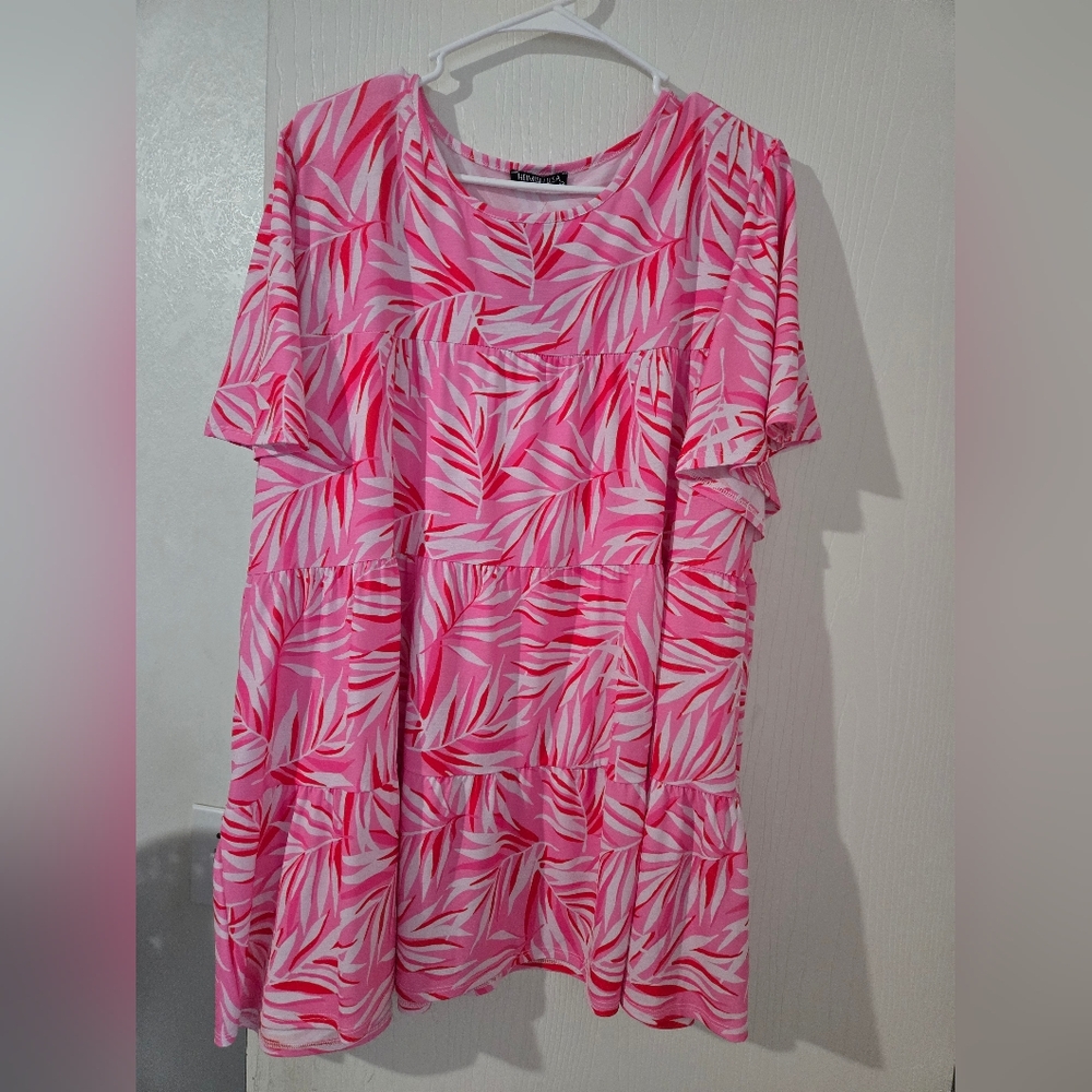 HEIMISH USA Pink, Red and White Patterned Lightweight Top NEW
